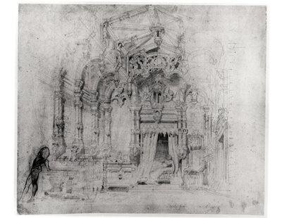 设计首次制作Angelo，tyran de Padoue由Victor Hugo（1802-85），1835年（纸笔墨水） 作者 法语学校