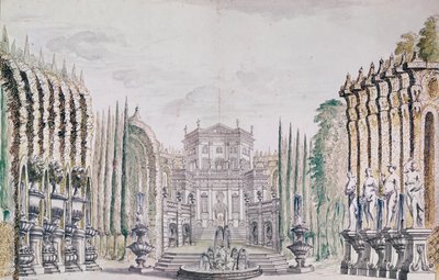 为剧院设置宫殿设计，c.1660-80（笔和墨水在纸上） 作者 法语学校
