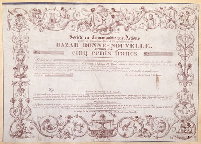 分享1836年Bonne-Nouvelle Bazaar的500法郎证书 作者 法语学校