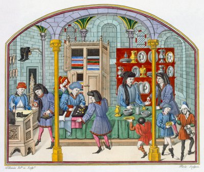 在Aristotles道德与政治的14世纪翻译中，Nicolas Oresme（c.1323-82）翻译了一个涵盖市场的商店 作者 法语学校