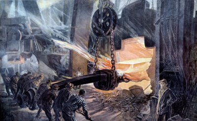 Siderurgy：“” Au Creusot 一盘武器的烤箱出口“” 19 世纪巴黎版画，装饰艺术 作者 法语学校