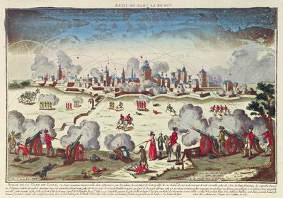 阿尔伯特-德-撒克逊对里尔的围攻和轰炸，1792年9月至10月（彩色版画）。 作者 法语学校
