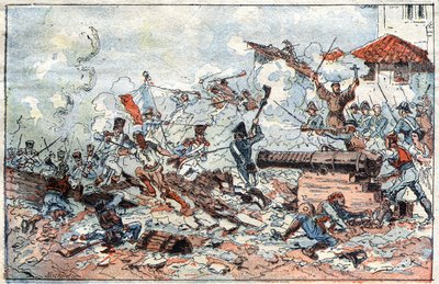 1809年2月拿破仑军队对西班牙萨拉戈萨（Zaragoza）的围攻和占领。19世纪的雕版画。 作者 法语学校