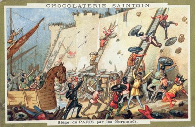 9世纪由诺曼人围攻巴黎，为Chocolaterie Saintoin做广告，c.1900 作者 法语学校