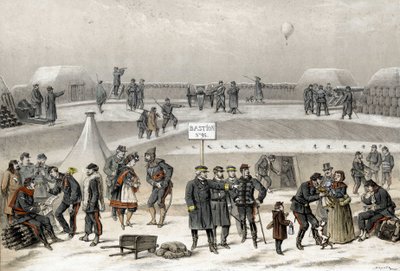 1870年战争期间对巴黎的围攻，1870-1871年。士兵们为城市的防御做准备：人们可以看到一个士兵在地堡里。 作者 法语学校