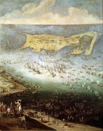 1627 年围攻 Ile de Re 上的圣马丁城堡（绘画，约 1640 年） 作者 法语学校