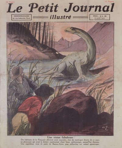 在巴塔哥尼亚瞄准蛇颈龙，报道Le Petit Journal的插图，1922年4月9日 作者 法语学校