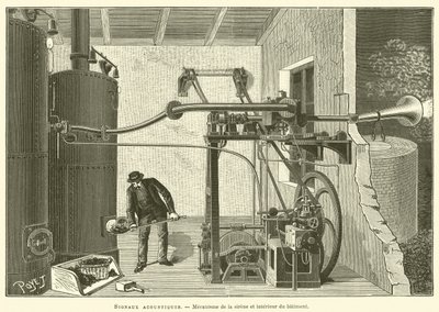 Signaux acoustiques, Mecanisme de la sirene et interieur du batiment (engraving) 作者 法语学校