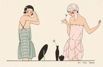 20 世纪 20 年代的丝绸内衣时装（彩色石版画） 作者 法语学校