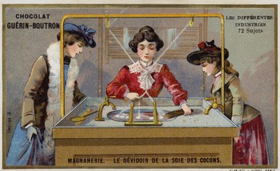 Silk manufacturing. Spinning the fibres onto a reel (chromolitho) 作者 法语学校
