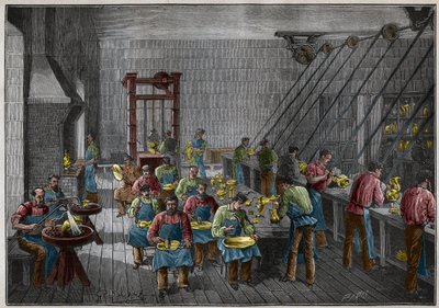 19世纪法国的银器作坊。雕刻于1885年的 "Les arts et metiers illustrstres"，作者是Adolphe BITARD。 作者 法语学校