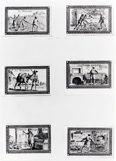 六个小插图描绘面包制作（雕刻）（bw照片） 作者 法语学校