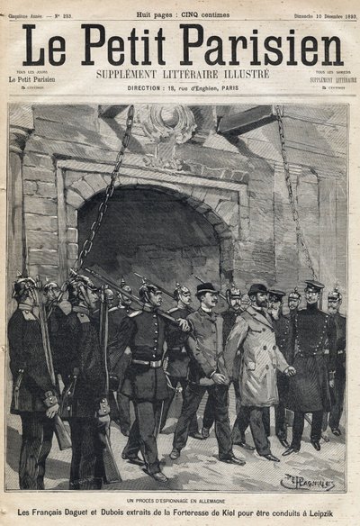 在德国的间谍审判：法国人Daguet和Dubois被从基尔要塞带到莱比锡。1893年12月10日的《小巴黎人报》之一（雕版）。 作者 法语学校