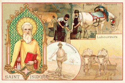 St Isidore, patron saint of farmers and day labourers (chromolitho) 作者 法语学校