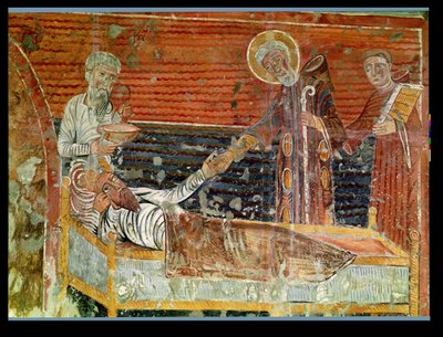St. Severinus（d.507）在Chateau-Landon教堂治疗克洛维斯一世（465-511）12世纪原版的副本（另见240221） 作者 法语学校