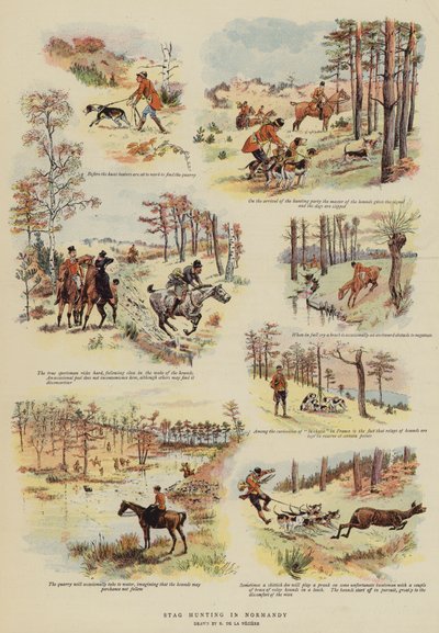Stag Hunting in Normandy (colour litho) 作者 法语学校
