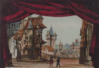 La Juive的舞台设计，于1835年2月23日首次在巴黎歌剧院演出（wc on paper） 作者 法语学校