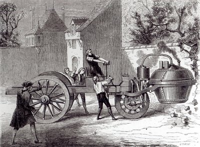 由Nicolas Joseph Cugnot（1725-1804）于1786年，1886年发明的蒸汽动力汽车 作者 法语学校