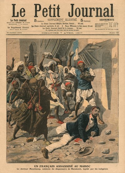 法国医生Mauchamp在摩洛哥的石头，插图来自&39;Le Petit Journal&39;，补充illustre，1907年4月7日 作者 法语学校