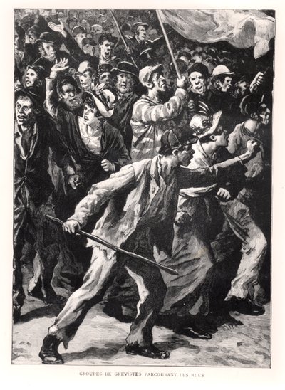 罢工者在1894年的普尔曼骚乱期间在芝加哥的街道上展示，c.1895 作者 法语学校