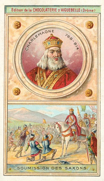 Submission of the Saxons to Charlemagne, 785 (chromolitho) 作者 法语学校