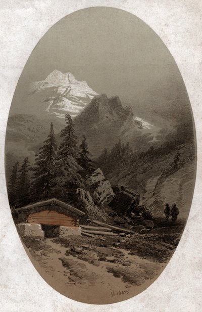 瑞士阿尔卑斯山。(1890 年左右的版画） 作者 法语学校
