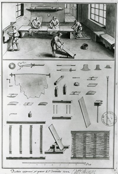 Tanners，来自Denis Diderot（1713-84）的“工艺品描述”，出版于1770年（黑白照片） 作者 法语学校
