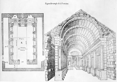 喷泉寺，插图来自历史悠久的Nismes城市由Jean Poldo dAlbenas撰写，于1560年出版 作者 法语学校
