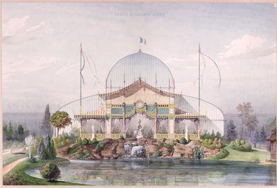1867年巴黎世界博览会花园中的帐篷和大玻璃屋（纸上水彩） 作者 法语学校