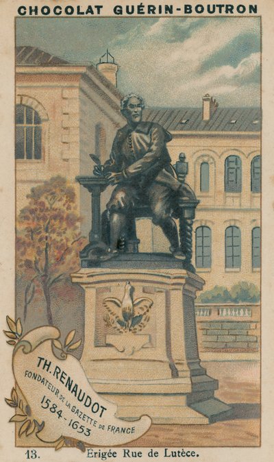 Th Renaudot，法国公报创始人，1584-1653，Erigee Rue de Lutece 作者 法语学校