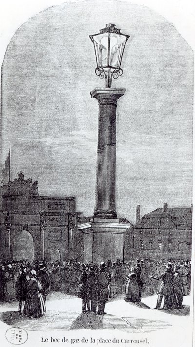 1818年在巴黎Place du Carrousel举行的第一届Gaslamp 作者 法语学校