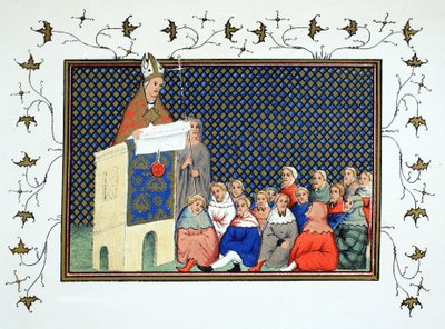 坎特伯雷大主教宣传英国贵族对抗理查德二世，来自Le Prinse et Mort du Roy Richart的传真副本由Jean Creton转载，重印19世纪 作者 法语学校