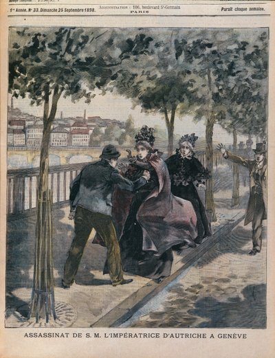 暗杀伊丽莎白（1837-98）奥地利皇后在日内瓦，LAnnee Illustree封面，1898年9月25日（彩色版画） 作者 法语学校