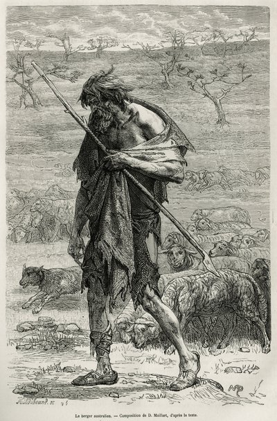 The Australian shepherd, engraved after a drawing by D.Maillart, to illustrate the story six months in Australia, by Desire Charnay, a mission assignment by the Ministry of Public Education, in 1878, published in the tour du monde, under the direction of E 作者 法语学校