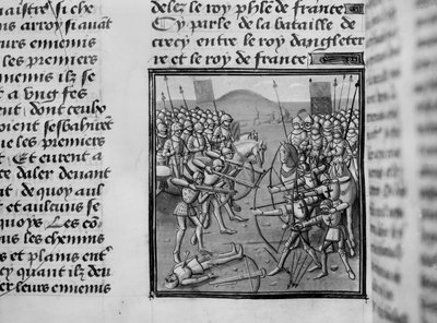 来自Froissarts Chronicles的1346年的克雷西战役 作者 法语学校