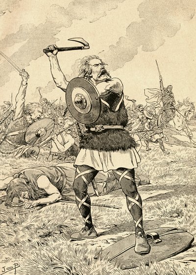 496年，法兰克人和阿勒曼尼人之间爆发了托比亚克战役。 摘自 1917 年出版的《Buvard du Bon Marche 议程》。 作者 法语学校
