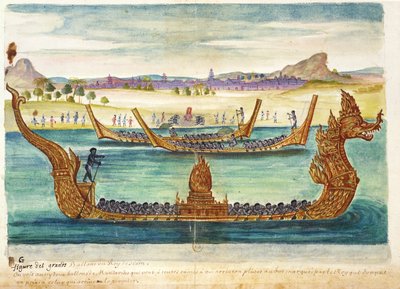 暹罗国王的船，来自暹罗耶稣会士的记载，1688年（纸上写着） 作者 法语学校