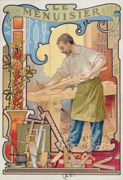 木匠，从一本书的例证关于工艺，c.1899 作者 法语学校