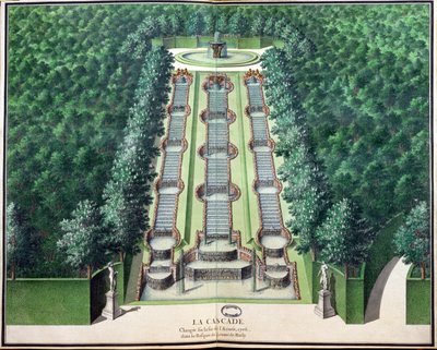 Cascade，于1706年底改建，位于山上的小树林中，来自18世纪初的Marly花园（纸上写着） 作者 法语学校