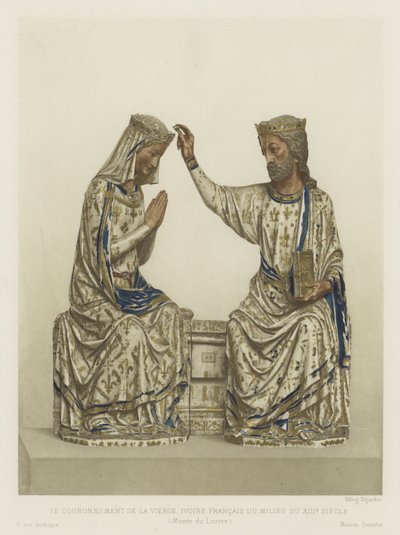 The Coronation of the Virgin, ivory, French, mid 13th Century (colour litho) 作者 法语学校