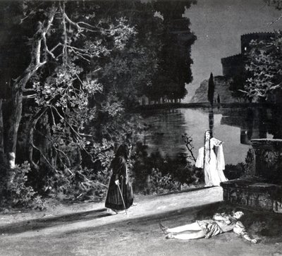 Pelleas之死，第四幕，德布西的Pelleas et Melisande场景4，1902年4月第一部作品在巴黎歌剧院 - 歌剧院的第一部作品的照片，插图在剧院m 作者 法语学校