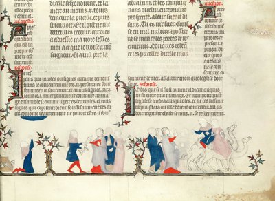 Rebecca与Eliezer的离开，来自Jean de Sy的圣经，c.1355 作者 法语学校
