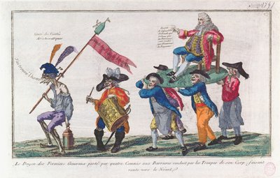 Fermiers Generaux的Doyen由他的卫兵携带于1791年的Nothingness（手工彩色的aquatint） 作者 法语学校