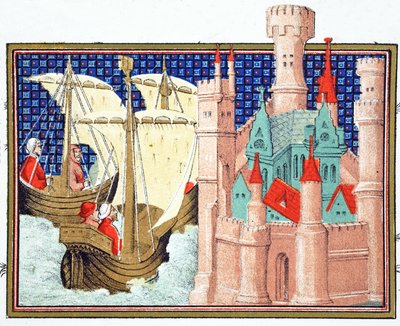 索尔兹伯里公爵从爱尔兰抵达康威城堡，由Jean Creton从Le Prinse et Mort du Roy Richart传真复印，转载19世纪 作者 法语学校