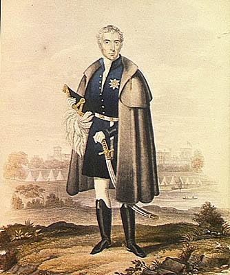 威灵顿公爵（1769-1852）（彩色平版印刷）。 作者 法语学校