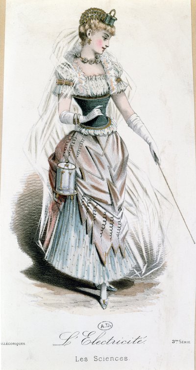 电力仙女，为电池化装舞会服装，c.1885 作者 法语学校