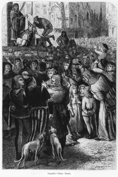 法莱斯的母猪的执行，1872年A. Mangin的“人与兽”的插图 作者 法语学校