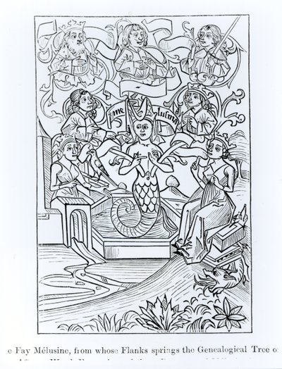Fay Melusine，其中的侧翼是国王和皇帝的发明树，中世纪和文艺复兴时期的科学和文学插图，由Paul Lacr编写和雕刻 作者 法语学校