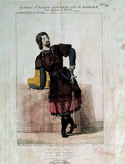 法国男高音Adolphe Nourrit（1802-1839）在19世纪的 "Robert le diable "中扮演Robert一角。巴黎，歌剧图书馆 作者 法语学校