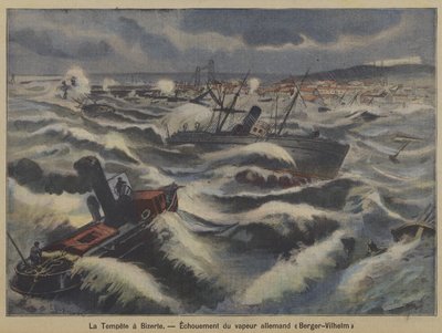 The German steamer Berger-Wilhelm running aground in a storm off Bizerte, Tunisia (colour litho) 作者 法语学校